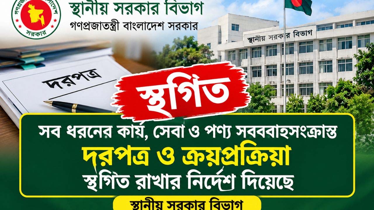 সব ধরনের দরপত্র ও ক্রয়প্রক্রিয়া স্থগিতের নির্দেশ স্থানীয় সরকার বিভাগের